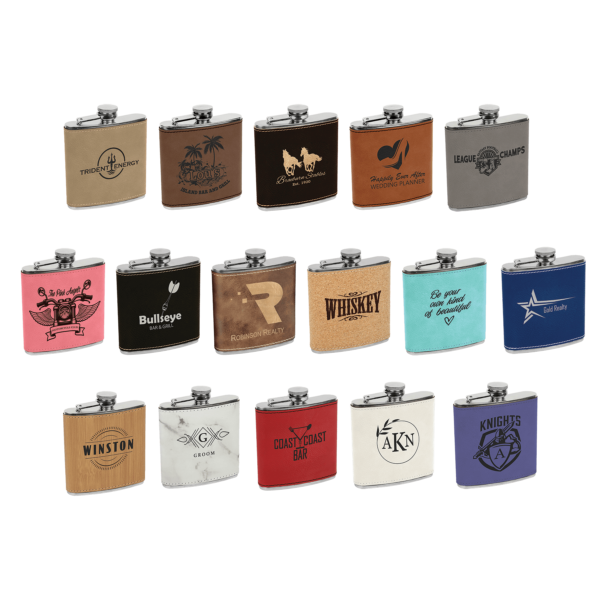 Drinkware - 6 oz. Color Stainless Steel or Leatherette Flasks