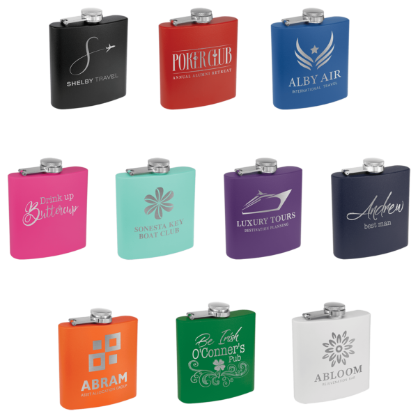 Drinkware - 6 oz. Color Stainless Steel or Leatherette Flasks - Image 2